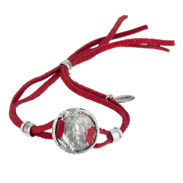 Pulsera 'Face' Gloria Mago en piel roja