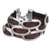 Pulsera triple plata y cuero marrón Gloria Mago hebillas