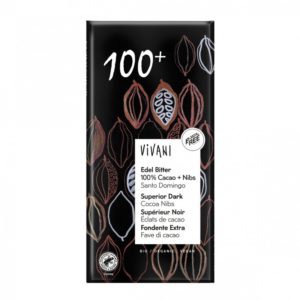 comprar Chocolate BIO negro superior 100% con nibs de cacao  80gr - vivani